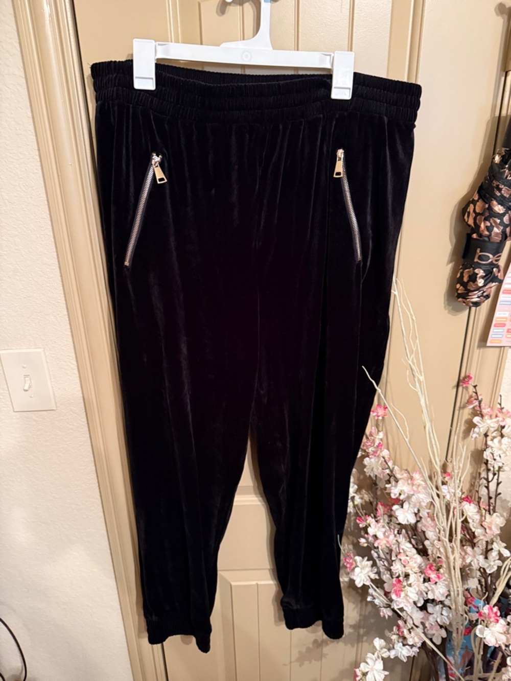 Forever 21 Black Velvet Jogger Pants with Zip Pockets